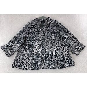 Foxcroft Black Animal Print Fitted Fit Button-Up Shirt Womens 3/4 Sleeve 26W